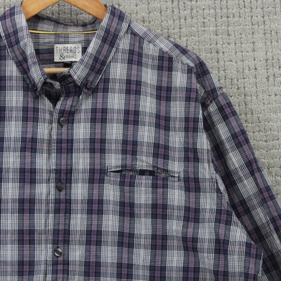 Threads & Heirs Shirt Men 2XL Gray Plaid Button Down Long Sleeve Collared Cotton - Picture 3 of 9